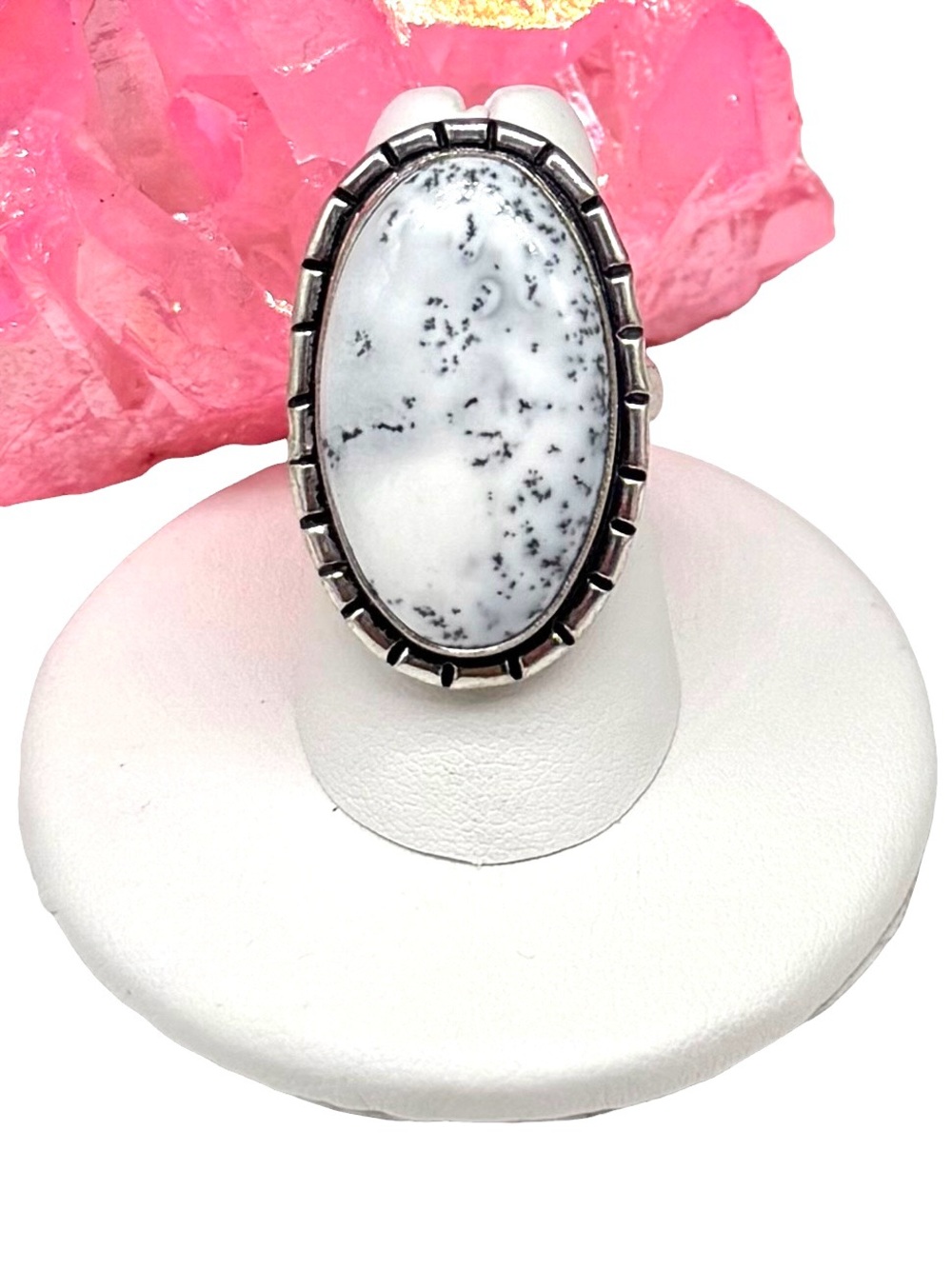 Dendritic Opal Ring Size 7.5 925 Sterling Silver Overlay